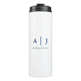 Name des Minimalistischen Navy Blue Two Monogram Thermosbecher