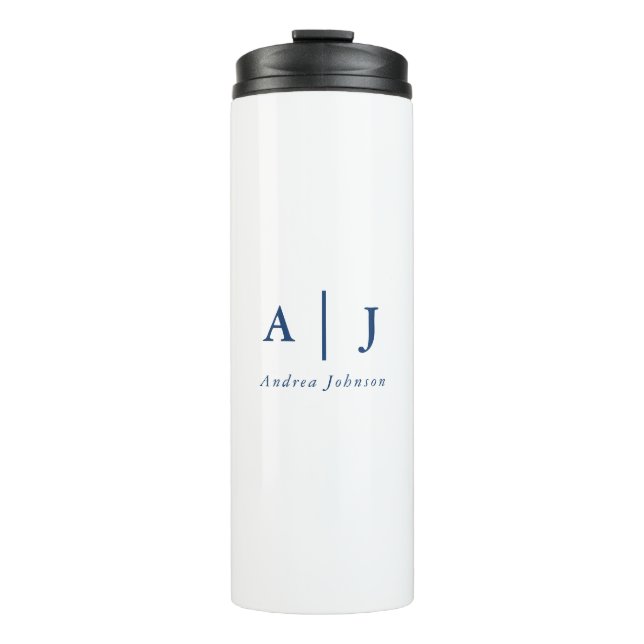Name des Minimalistischen Navy Blue Two Monogram Thermosbecher (Vorderseite)