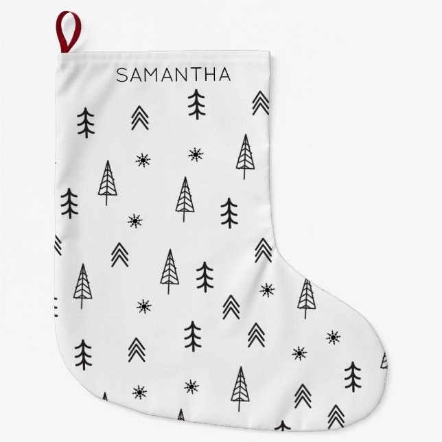 Name des Minimalistischen Schwarz-weißen Winterwal Großer Weihnachtsstrumpf (Vorderseite)