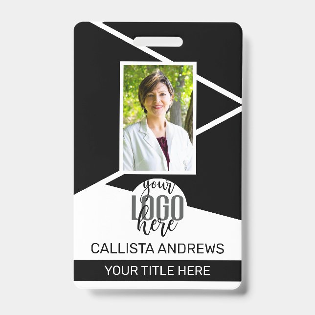 Name des Mitarbeiters Strichcode-Logo Schwarze Geo Ausweis (Vorderseite)