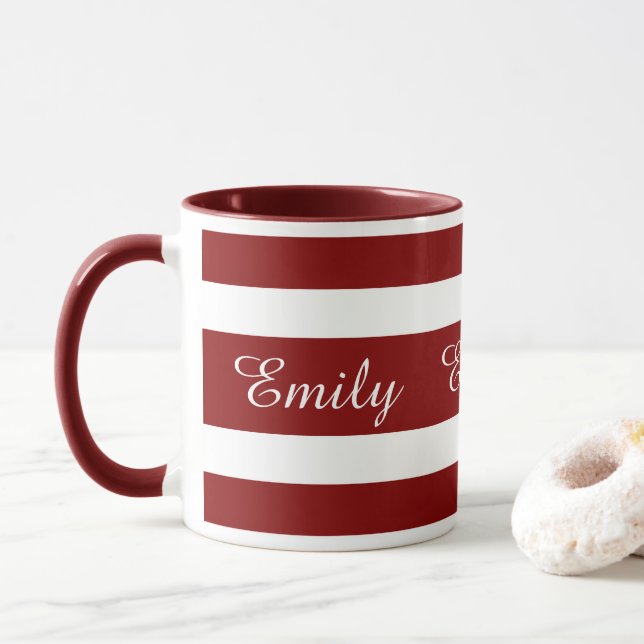 Name des modernen Burgund Stripes Tasse (Mit Donut)