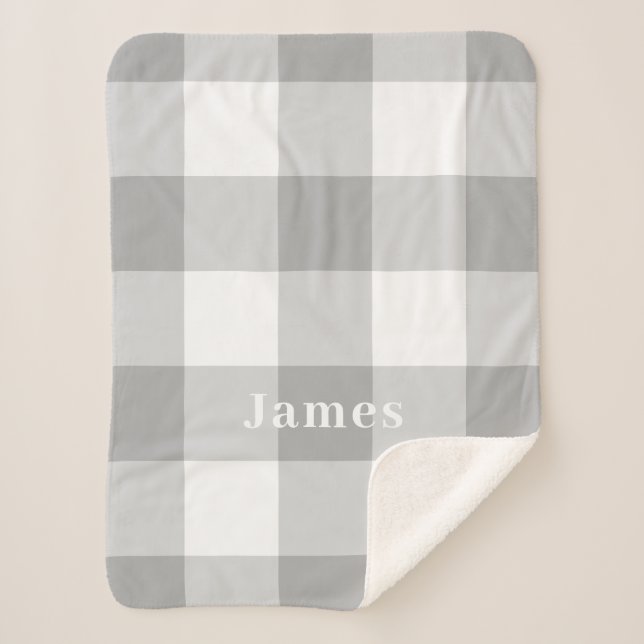 Name des modernen Gingham Pattern Monogram Sherpadecke (Vorderseite)