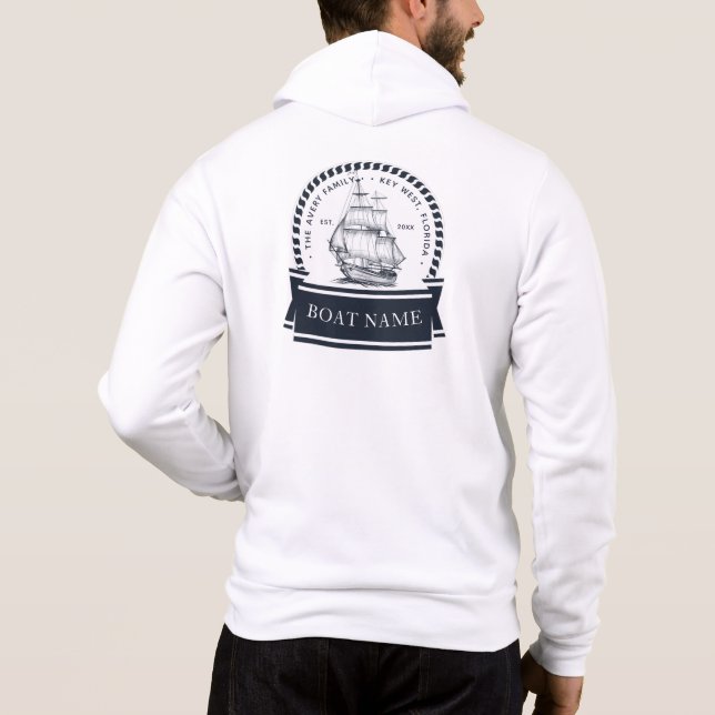 Name des modernen Schiffes Navy Blue Nautic Hoodie (Rückseite)