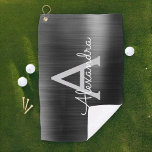 Name des modernen Schwarzen Metallic-Foil-Monogram Golfhandtuch<br><div class="desc">Schwarze Imitate Metallic Foil Stainless Steel Elegant Girl's Golf Handtuch. Dieses Golf Club Handtuch kann auf Ihren Vor- und Erstnamen angepasst werden und ist ein perfektes Geburtstag- oder Junggeselinnen-Abschied-Geschenk. Bitte kontaktieren Sie den Designer,  um passende Artikel zu erhalten.</div>