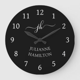 Name des modernen Schwarzen Monogramms Große Wanduhr