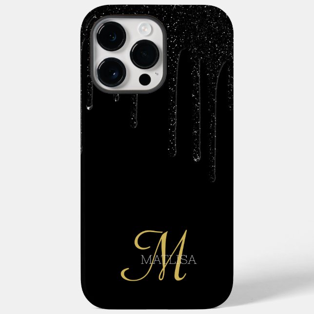 Name des Monogram-Glitzer für das Schwarze Driften Case-Mate iPhone Hülle (Rückseite)