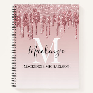 Name des Monogram Pink Ombre-Glitzer Notizbuch