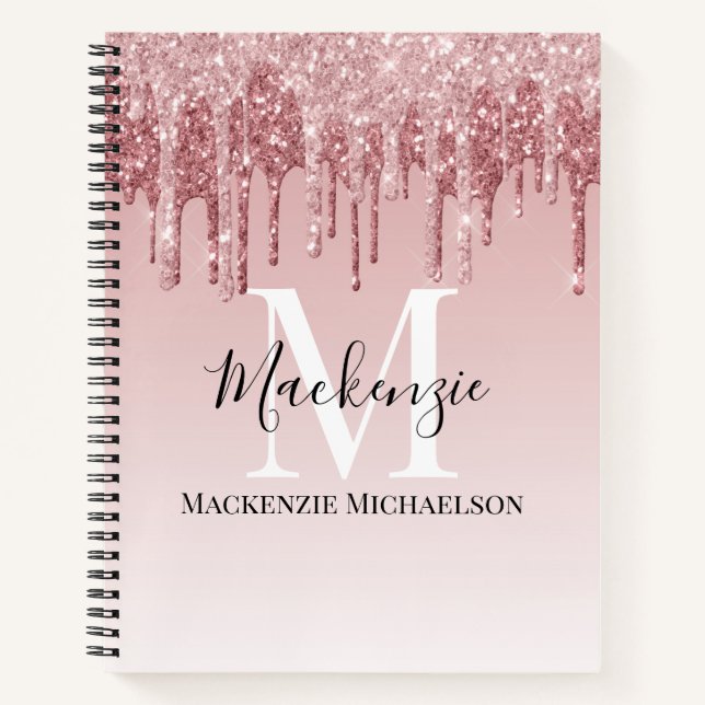Name des Monogram Pink Ombre-Glitzer Notizbuch (Vorderseite)