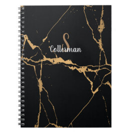 Name des Monogram-Skripts für moderne Schwarz-Gold Notizblock
