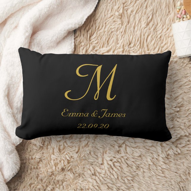 Name des Monogram-Skripts Schwarz und Gold Elegant Lendenkissen (Decke)