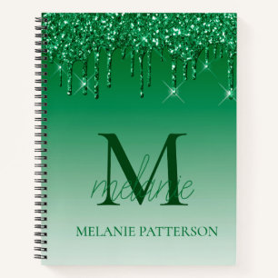 Name des Monogram-Tropfens für grünen Sparkle-Glit Notizbuch