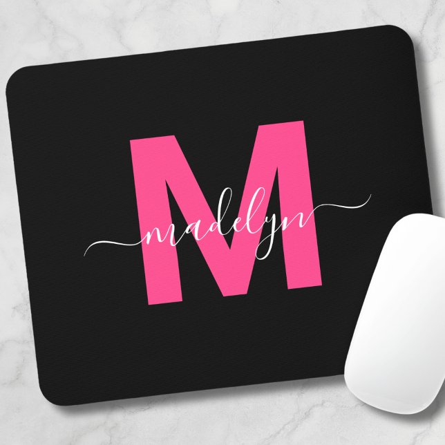 Name des Monogramm-Skriptes Mousepad (Black Pink Monogram Script Name Mouse Pad )