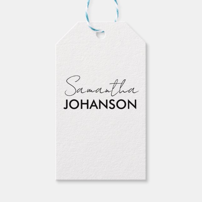 Name des Monogramm-Skripts | Moderne Minimalistisc Geschenkanhänger (Vorderseite)