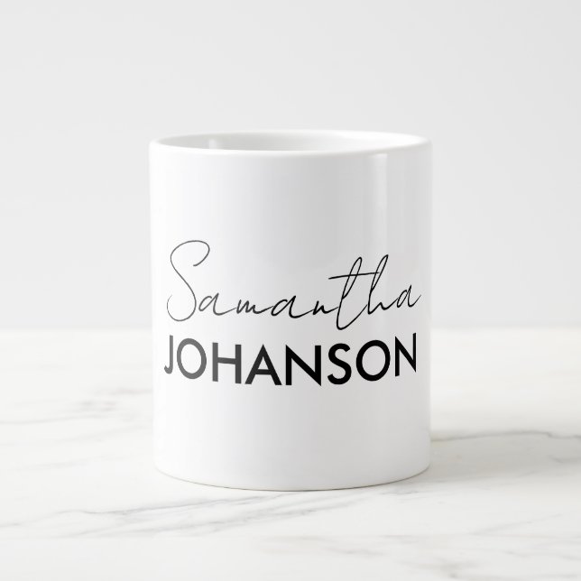 Name des Monogramm-Skripts | Moderne Minimalistisc Jumbo-Tasse (Vorderseite)