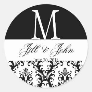 Name des Monogrammes Datum Damaskus Schwarz-weiß Runder Aufkleber