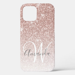 Name des Monogrammes des Girl Pink Rose Gold Glitz Case-Mate iPhone Hülle