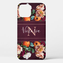 Name des Monogrammes Elegant Botanische Flora rust Case-Mate iPhone Hülle