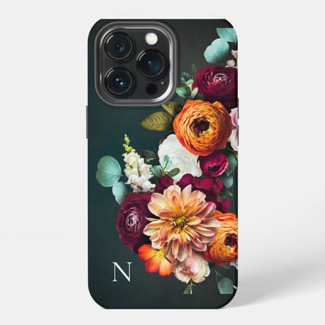 Name des Monogrammes Elegant Botanische Flora rust iPhone Hülle (Hinten)