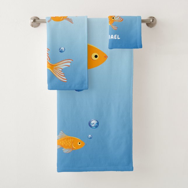 Name des Monogrammes "Fublau"und "Orange Goldfish" Badhandtuch Set (Insitu)