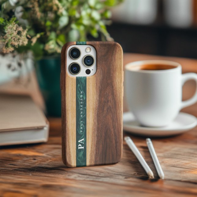 Name des Monogrammes für Walnut Wooden Green Marbl Case-Mate iPhone Hülle (Von Creator hochgeladen)
