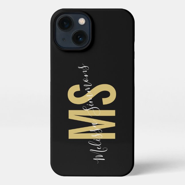Name des Monogrammes mit schwarzem Gold iPhone Hülle (Rückseite)