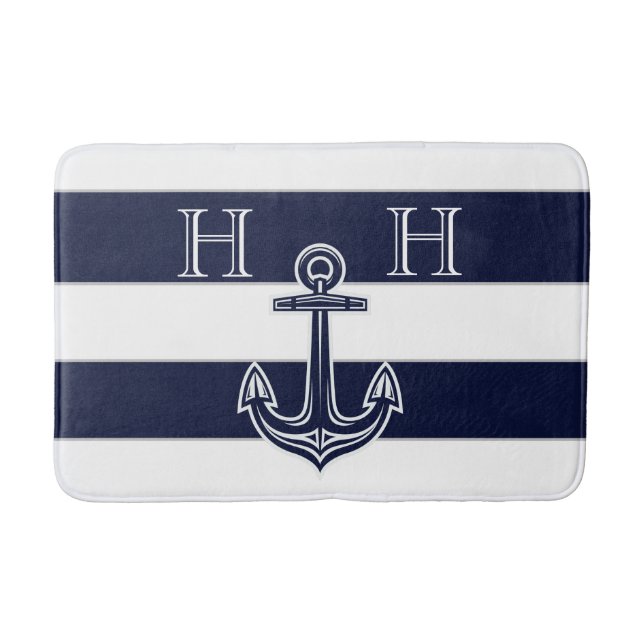 Name des Monogrammes Nautic Navy Blue Anchor Coast Badematte (Vorderseite)