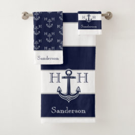 Name des Monogrammes Nautic Navy Blue Anchor Coast Badhandtuch Set