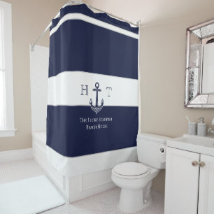 Name des Monogrammes Nautic Navy Blue Anchor Coast Duschvorhang