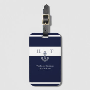Name des Monogrammes Nautic Navy Blue Anchor Coast Gepäckanhänger