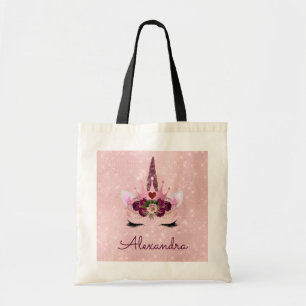 Name des Monogrammes niedlich Blush Pink Unicorn Tragetasche