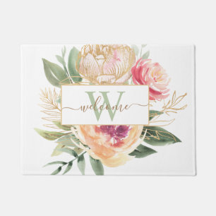 Name des Monogrammes "Peony and Gold Foil Blogram  Fußmatte