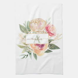 Name des Monogrammes "Peony and Gold Foil Blogram Geschirrtuch