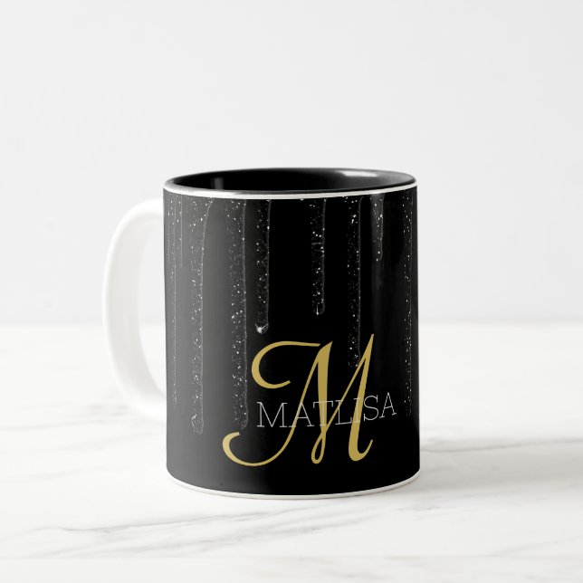 Name des Monogramms des eleganten Black Dripping-G Zweifarbige Tasse (Vorderseite Links)