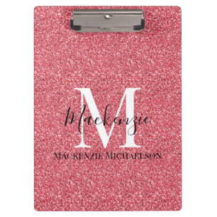 Name des Monogramms des Girl-Rosa-Glitzer Klemmbrett