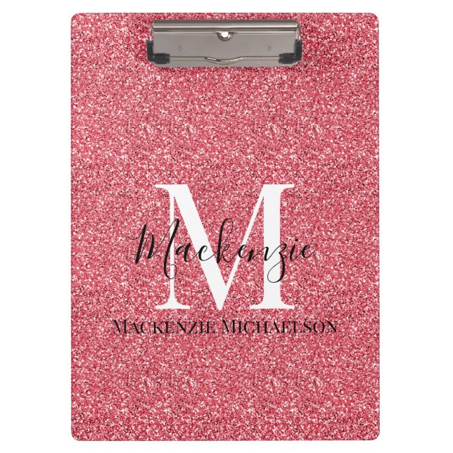 Name des Monogramms des Girl-Rosa-Glitzer Klemmbrett (Vorderseite)
