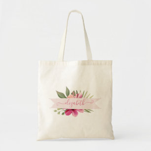 Name des Monogramms des tropischen Hibiskus Tragetasche