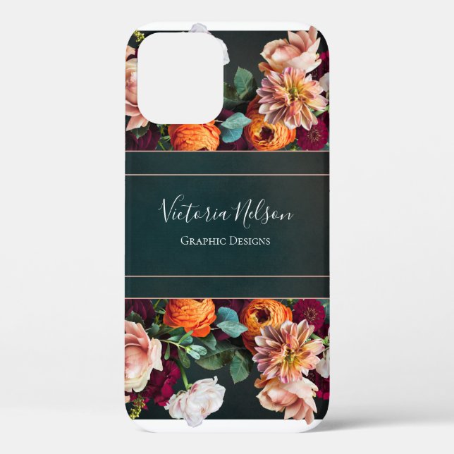 Name des Monogramms Elegant Floral Rustikales Blac Case-Mate iPhone Hülle (Rückseite)