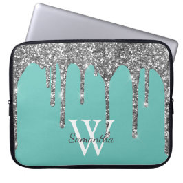 Name des Monogramms für aquamarine Silver Glitzer- Laptopschutzhülle