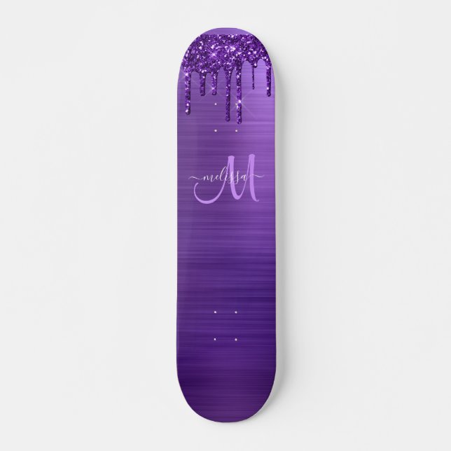 Name des Monogramms für das Lila Laufen des Glitze Skateboard (Vorne)