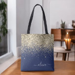 Name des Monogramms für den Blauen Girl-Glitzer<br><div class="desc">Navy Blue und Gold Imitate Sparkle und Glitzer Elegant Monogram Book Bag. Diese Büchertasche kann auf Ihren Vor- und Vornamen angepasst werden und als Geschenk für Weihnachten,  Geburtstag,  Brautparty oder Hochzeit.</div>