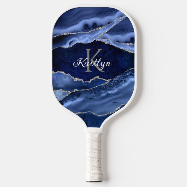 Name des Monogramms für den EleganBlue Agate Silve Pickleball Schläger (Vorderseite)