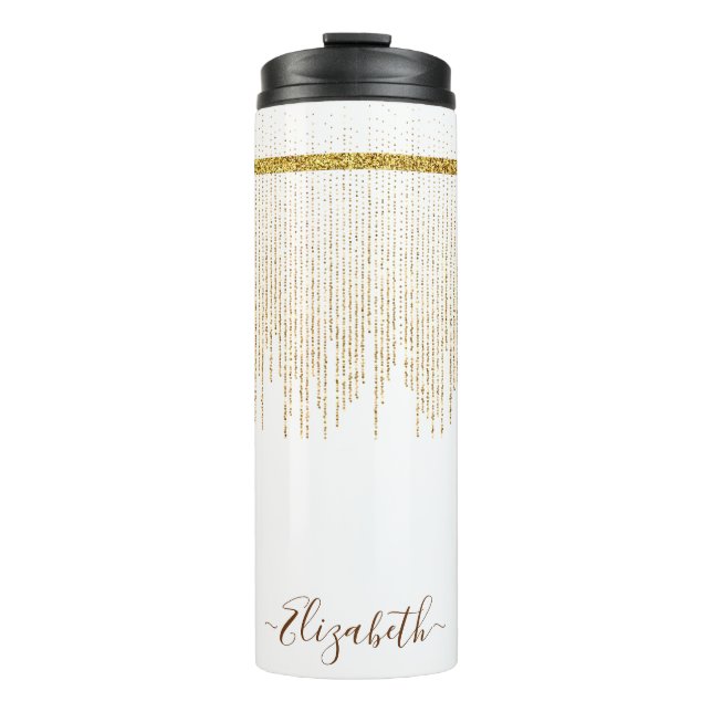 Name des Monogramms für den Elegangolden Glitzer Thermosbecher (Vorderseite)