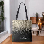 Name des Monogramms für den Gold Black Girl Glitze<br><div class="desc">Schwarze und goldene Imitate Sparkle und Glitzer Elegante Monogram Book Bag. Diese Büchertasche kann auf Ihren Vor- und Vornamen angepasst werden und als Geschenk für Weihnachten,  Geburtstag,  Brautparty oder Hochzeit.</div>