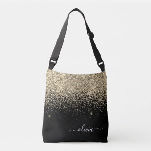 Name des Monogramms für den Gold Black Girl Glitze Tragetaschen Mit Langen Trägern