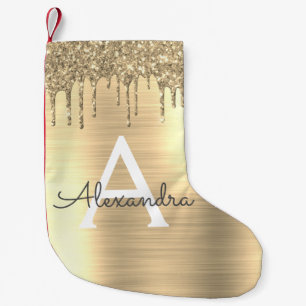 Name des Monogramms für den Gold-Glitzer-Brushed Kleiner Weihnachtsstrumpf