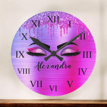 Name des Monogramms für den lila Glitzer, Sparkeil Große Wanduhr<br><div class="desc">Lila Imitate zeichnen metallische Sparkle Glitzer gebürstete Metal Monogram Name and Initial Eyelashes (Lashes),  Eyelash Extensions and Eyes Decorative Clocks (Eyes Decorative Clocks). Das Design macht den perfekten 16 Geburtstag,  Hochzeit,  Brautparty,  Jubiläum,  Babydusche oder Junggeselinnen-Abschied Geschenk für jemanden,  der einen trendigen coolen Stil sucht.</div>