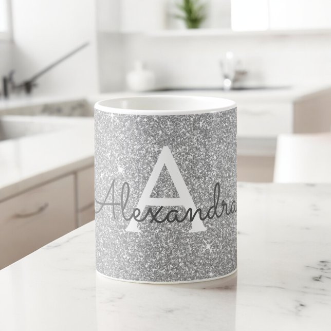Name des Monogramms für den Luxussilber-Sparkle-Gl Kaffeetasse (Von Creator hochgeladen)