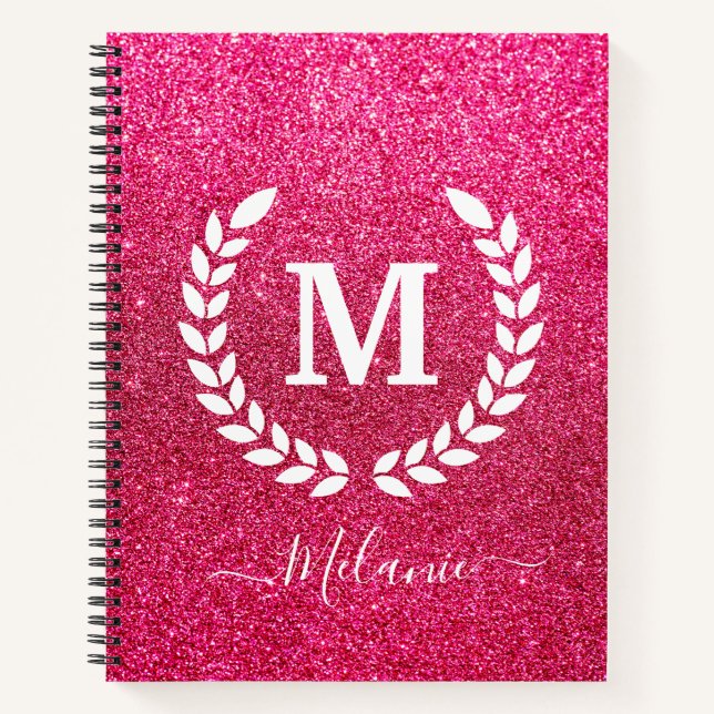 Name des Monogramms für den personalisiert rosa Gl Notizbuch (Vorderseite)