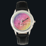 Name des Monogramms für den Rainbow-Glitzer Armbanduhr<br><div class="desc">Fügen Sie Ihrer Uhr einen Farbspritzer mit Glitzer-Regenbogen mit Monogramm und Skriptnamen hinzu. Personalisieren Sie Ihre Daten mit Ihrem Namen, Monogramm, Initial oder Text. Sie können Textfarbe und Schriftart-Stil ändern, indem Sie die weitere Option anpassen. Bitte beachten Sie, Glitzer ist ein Druckeffekt und kein Glitzer. Bitte kontaktieren Sie mich für...</div>