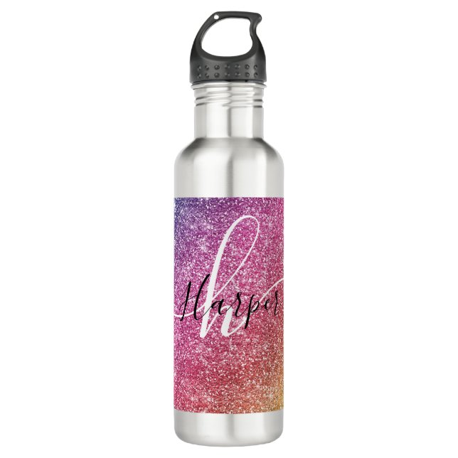 Name des Monogramms für den Rainbow-Glitzer Edelstahlflasche (Vorderseite)